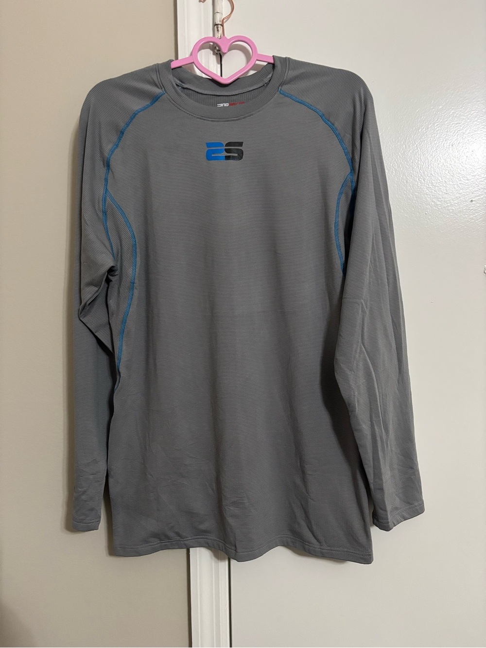 Skin Long-Sleeve Crew Shirt in Gray with Blue Accents